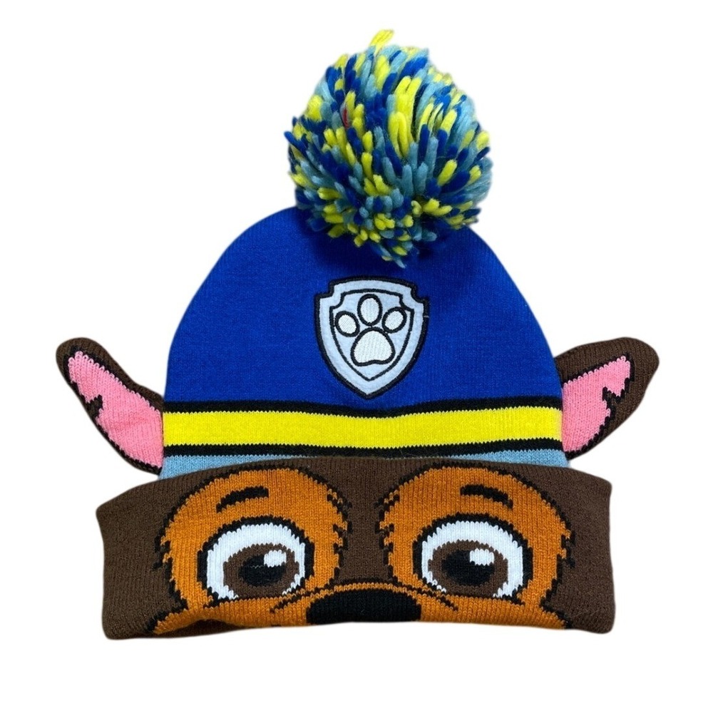 Cute Kids Paw Patrol‎ Chase Beanie Hat with Pom and Ears Blue Yellow Brown